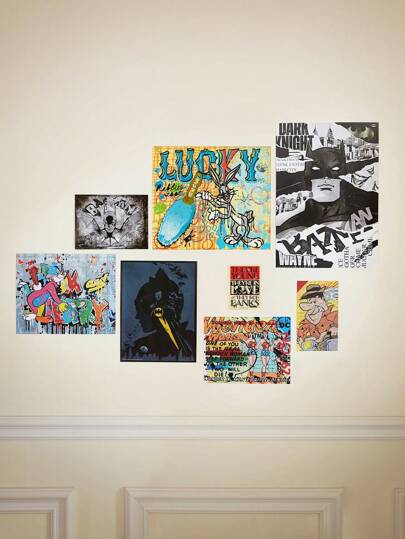 Warner Bros 100 Years X SHEIN 8入組字母人物圖案無框畫