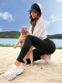 Yoga Basic 寬腰帶腰運動打底褲 - 深灰色 - 查看 1