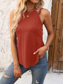 SHEIN LUNE Áo khoác và áo lót dành cho xe tăng nữ Chia màu trơn Giải trí - Rỉ Nâu - Xem 6