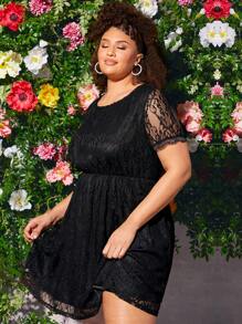 SHEIN CURVE+ 大碼素色蕾絲洋裝 - 黑色 - 查看 4