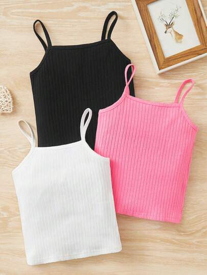SHEIN Young Girl 3pcs Ribbed Knit Cami Top