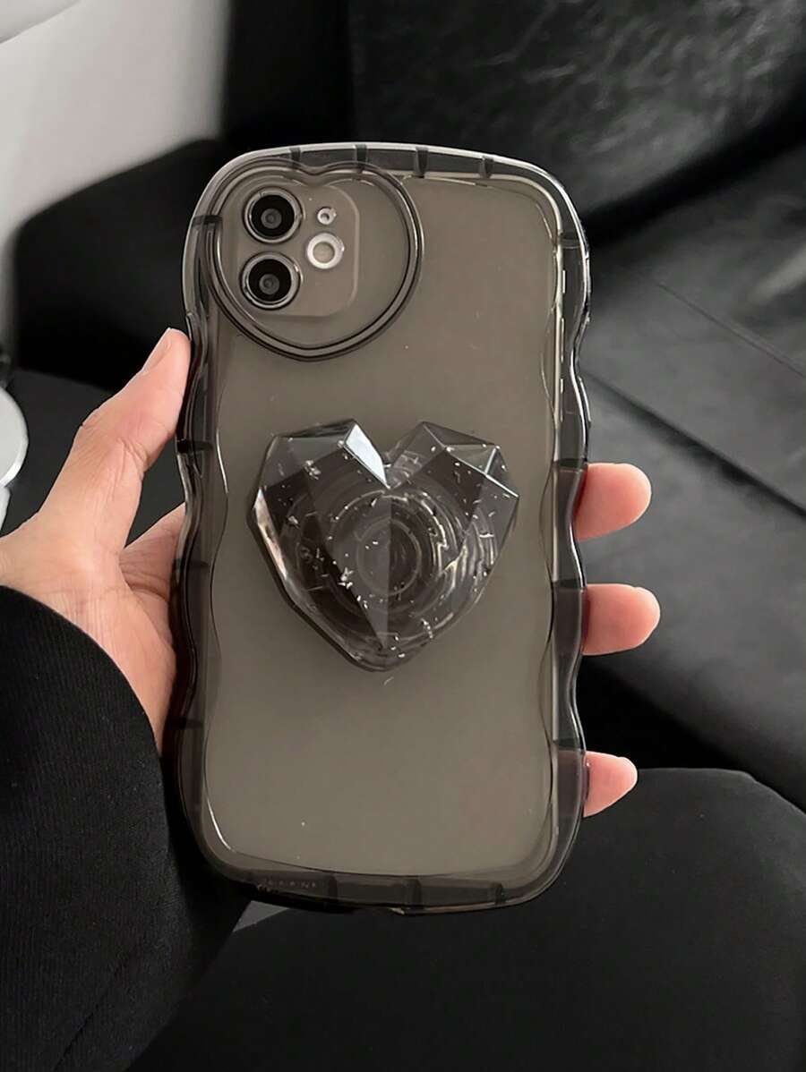 Clear Phone Case With Heart Design Holder - Black - View 1