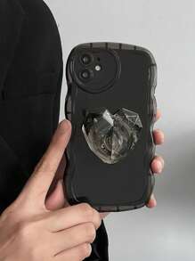 Clear Phone Case With Heart Design Holder - Black - View 2