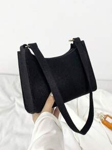 Small Shoulder Bag Solid Black Felt - Black - View 1