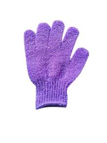 1pc Solid Color Exfoliating Bath Glove, Simple Purple Polyester Dead Skin Remover Body Scrubber For Bathroom - Purple - View 1