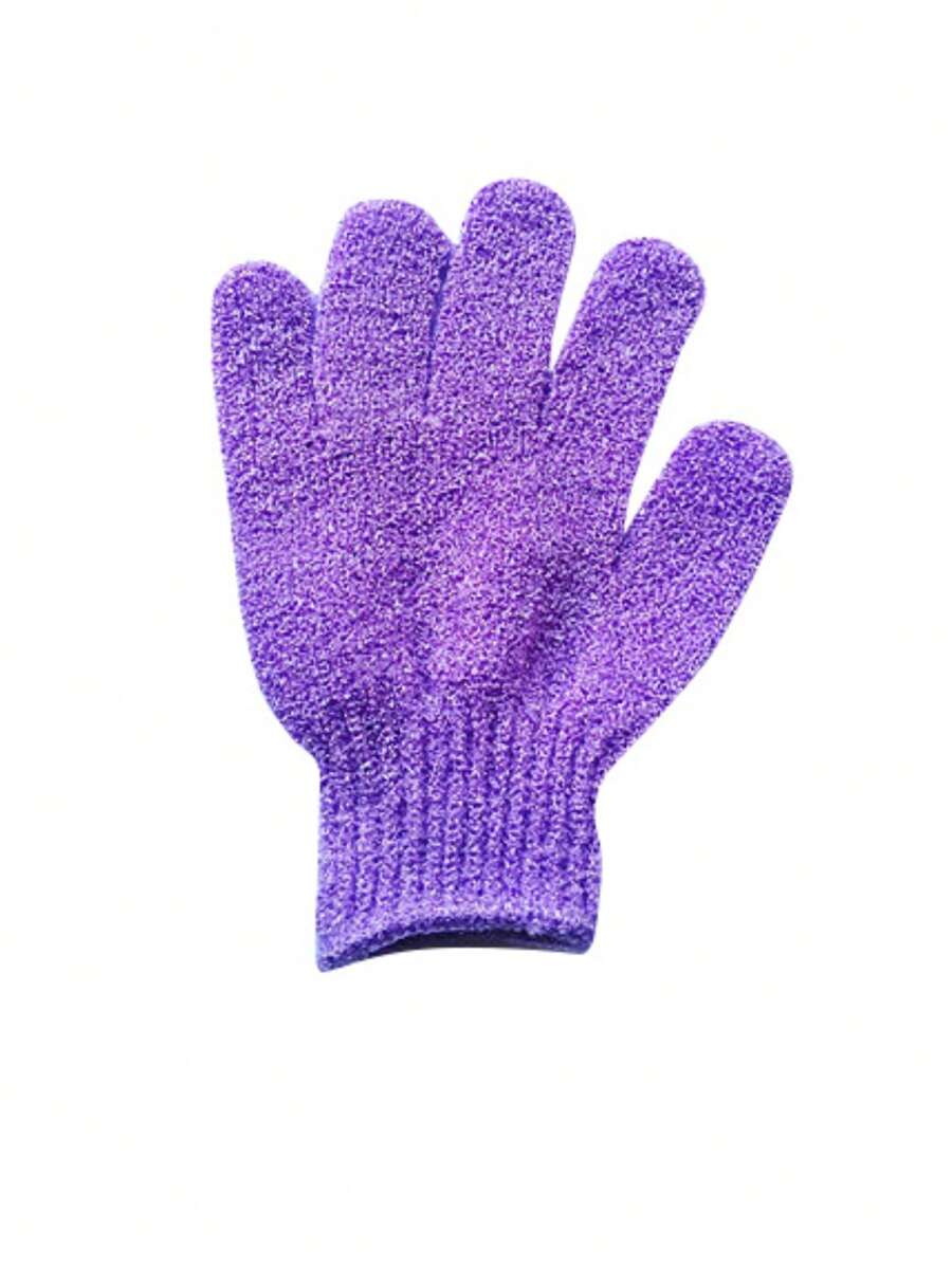 1pc Solid Color Exfoliating Bath Glove, Simple Purple Polyester Dead Skin Remover Body Scrubber For Bathroom - Purple - View 1