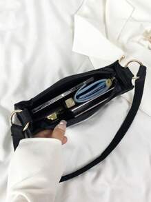 Small Shoulder Bag Solid Black Felt - Black - View 5