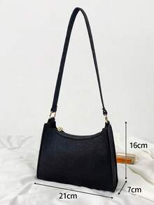 Small Shoulder Bag Solid Black Felt - Black - View 6