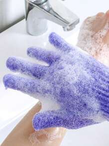 1pc Solid Color Exfoliating Bath Glove, Simple Purple Polyester Dead Skin Remover Body Scrubber For Bathroom - Purple - View 3