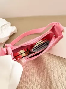 小單肩包素色粉色毛氈粉色 - 粉色 - 查看 4