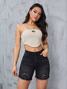 Flexra Ripped Raw Hem Denim Shorts - Black - View 6