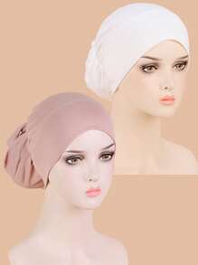 2入組女性素色休閒頭巾帽 - 彩色 - 查看 2