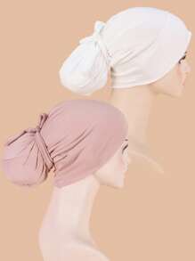 2入組女性素色休閒頭巾帽 - 彩色 - 查看 4