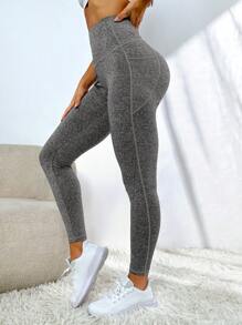 Yoga Basic Quần Leggings Thể thao Nữ Túi màu trơn - Xám - Xem 4