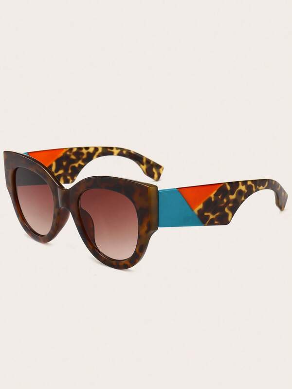 1pair Women Tortoiseshell Oval Frame Ombre Lens Boho Sunglasses For Summer