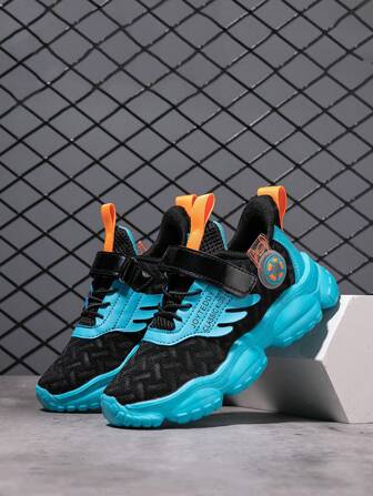 男孩足球圖案魔術貼運動戶外運動鞋