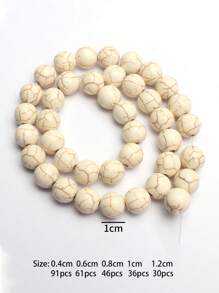 自然白色石珠矽硼鈣石水晶玉石圓形鬆動腰珠子適用於珠寶製作DIY手工手環15''