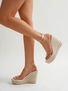 Chi tiết khóa Dép quai ngang mắt cá chân Espadrille Sole, Xăng đan đế nêm phong cách kỳ nghỉ dành cho nữ với quai trong suốt & đế dày - Trong sáng - Xem 2