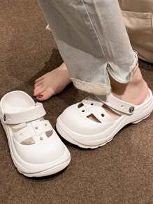 Preppy White Vented Clogs For Women, Hollow Out Two Way Wear EVA Clogs - White - View 5