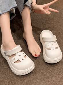 Preppy White Vented Clogs For Women, Hollow Out Two Way Wear EVA Clogs - White - View 6