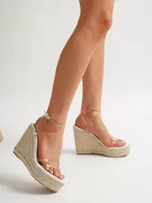 Chi tiết khóa Dép quai ngang mắt cá chân Espadrille Sole, Xăng đan đế nêm phong cách kỳ nghỉ dành cho nữ với quai trong suốt & đế dày - Trong sáng - Xem 5