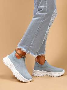 Zapatillas deportivas chunky minimalista sin cordones - Celeste - Ver 6