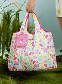 SHEIN X Care Bears 1pc Watermelon & Cheer Bear Pattern Shopper Bag School Bag, Large Capacity, Portable,Classic Casual, Suitable For Women & College Students, Perfect For Back To School,First Day Of School,Middle School, High School,Shopping,Holiday,Gifts - Multicolor - View 2