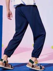 Boys Letter Graphic Trousers - Navy Blue - View 2