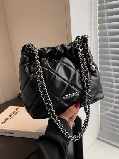 Small Square Bag Quilted Metal Letter Decor