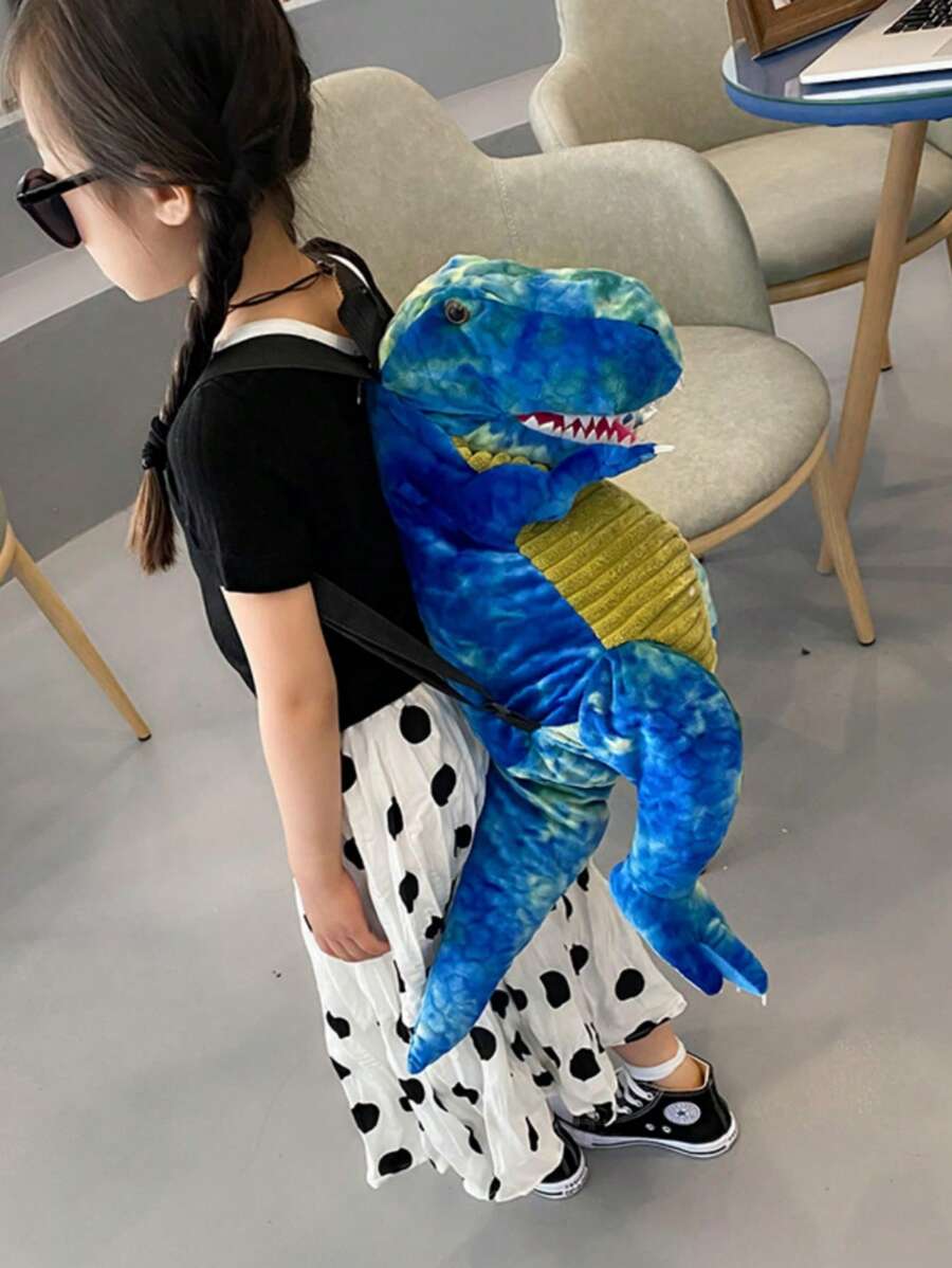 可爱的毛绒恐龙背包 - 藍色 - 查看 1