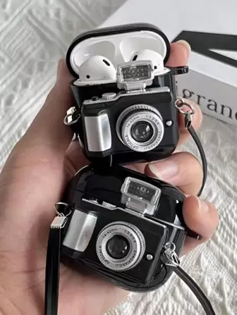 Estuche De Diseño De Cámara Negra Compatible Con Airpods Para Airpods1 / 2 Airpods Pro