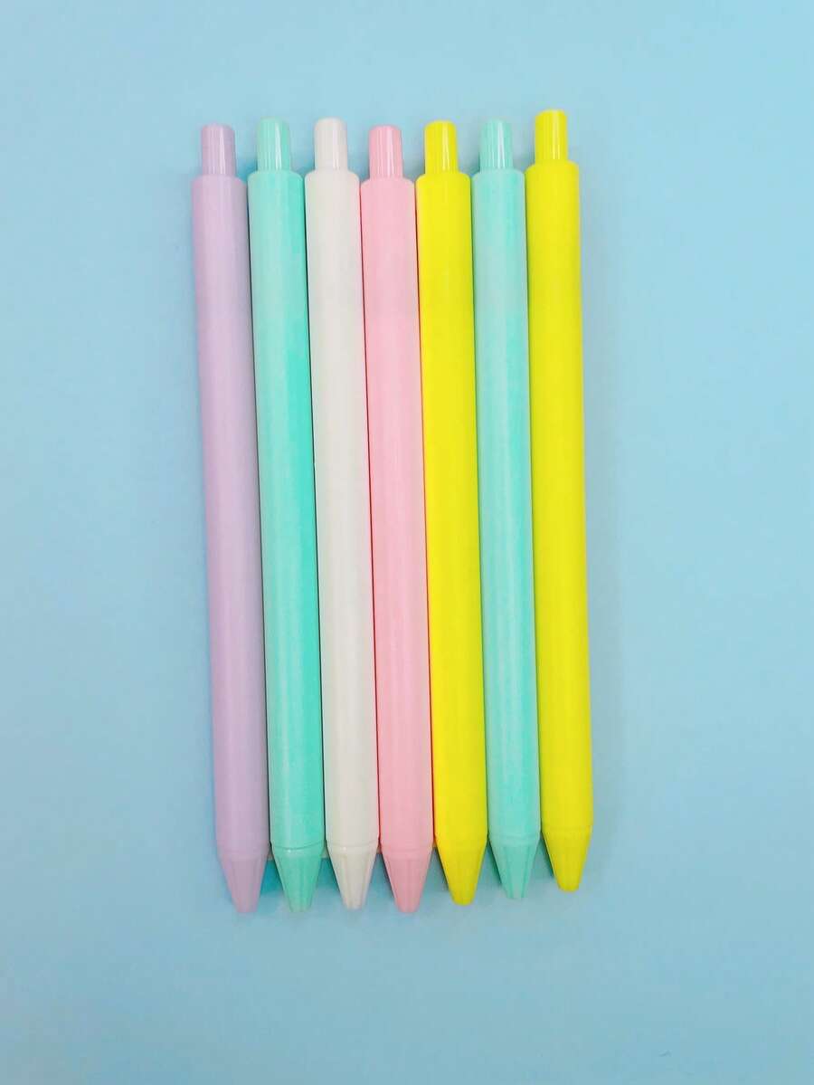 7 piezas unicolor de plástico Bolígrafo simple portátil Pluma de escribir para alumno - Multicolor - Ver 1