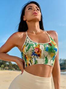 Yoga Floral Áo lót thể thao Nữ Lộ Lưng Hội Chữ thập Tất cả trên in - Nhiều màu - Xem 3