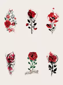 1set Of 6pcs Rose Pattern Temporary Tattoo Stickers - Multicolor - View 2