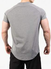 GymBeat Boyfriend Style Men Solid Raglan Sleeve Sports Tee Workout Tops Basic T Shirt Compression Shirt - Grey - View 2