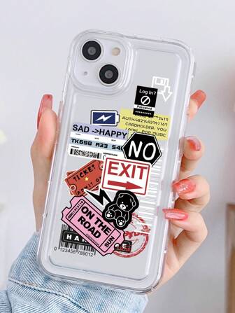 1件時尚標籤貼紙波浪紋手機殼，適用於蘋果iPhone 11、13、14、15、12和其他型號