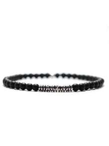 男士波西米亚风串珠手链，日常装饰配饰，时尚朋克风，打造个性造型 - 黑色 - 查看 2