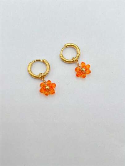 1pair Fashion Stainless Steel Rhinestone Flower Drop Earrings For Women For Ear Decoration Valentines,Mom,Mother,Mother's Day,Gift