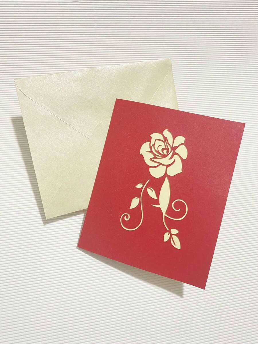 1張彩色玫瑰印花3D賀卡經典紙質婚禮賀卡生日派對 - 彩色 - 查看 1