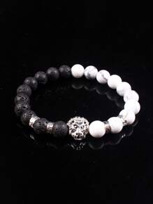 1 Đầu Sư Tử Bohemian & Đá Trang Trí Vòng Tay Đính Hạt Cho Nam Trang Trí Hàng Ngày - Đen và trắng - Xem 1
