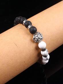 1 Đầu Sư Tử Bohemian & Đá Trang Trí Vòng Tay Đính Hạt Cho Nam Trang Trí Hàng Ngày - Đen và trắng - Xem 2