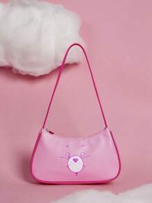 SHEIN X Care Bears Cartoon Pattern Contrast Binding Hobo Bag pink - Pink - View 3
