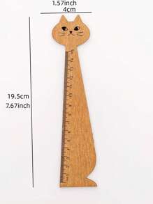 1pc Cat Pattern Wooden Ruler, Creative Portable Measuring Tool For Student, School, Office,Rulers - Multicolor - View 2