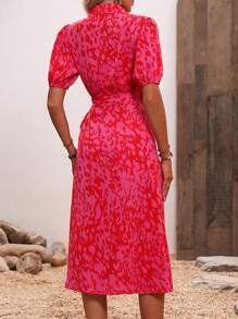 Chiquease Allover Print Puff Sleeve Wrap Belted Dress For New Year Clothes Maxi Women Outfit - Red - View 2