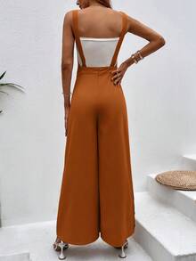 SHEIN VCAY Button Side Wide Leg Overall Jumpsuit Without Tube Top - Rust Brown - View 2