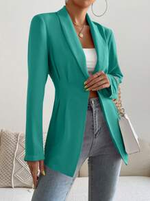 Chiquease Solid Shawl Collar Single Button Blazer - Green - View 3