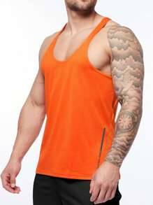SHEIN Running Men Letter Graphic Racerback Sports Tank Top - Orange - View 1