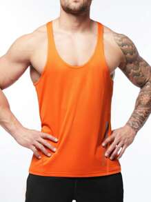 SHEIN Running Men Letter Graphic Racerback Sports Tank Top - Orange - View 3