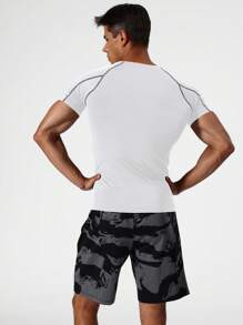 Manfinity Sport Corelite Men Contrast Top Stitching Raglan Sleeve Sports Tee  Workout Tops Basic T Shirt Workout Tops Gym Top Compression Shirt  Breathable - White - View 2