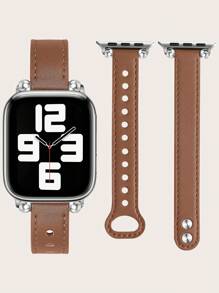 素色PU皮革錶帶適用於Apple Watch - 棕色 - 查看 1